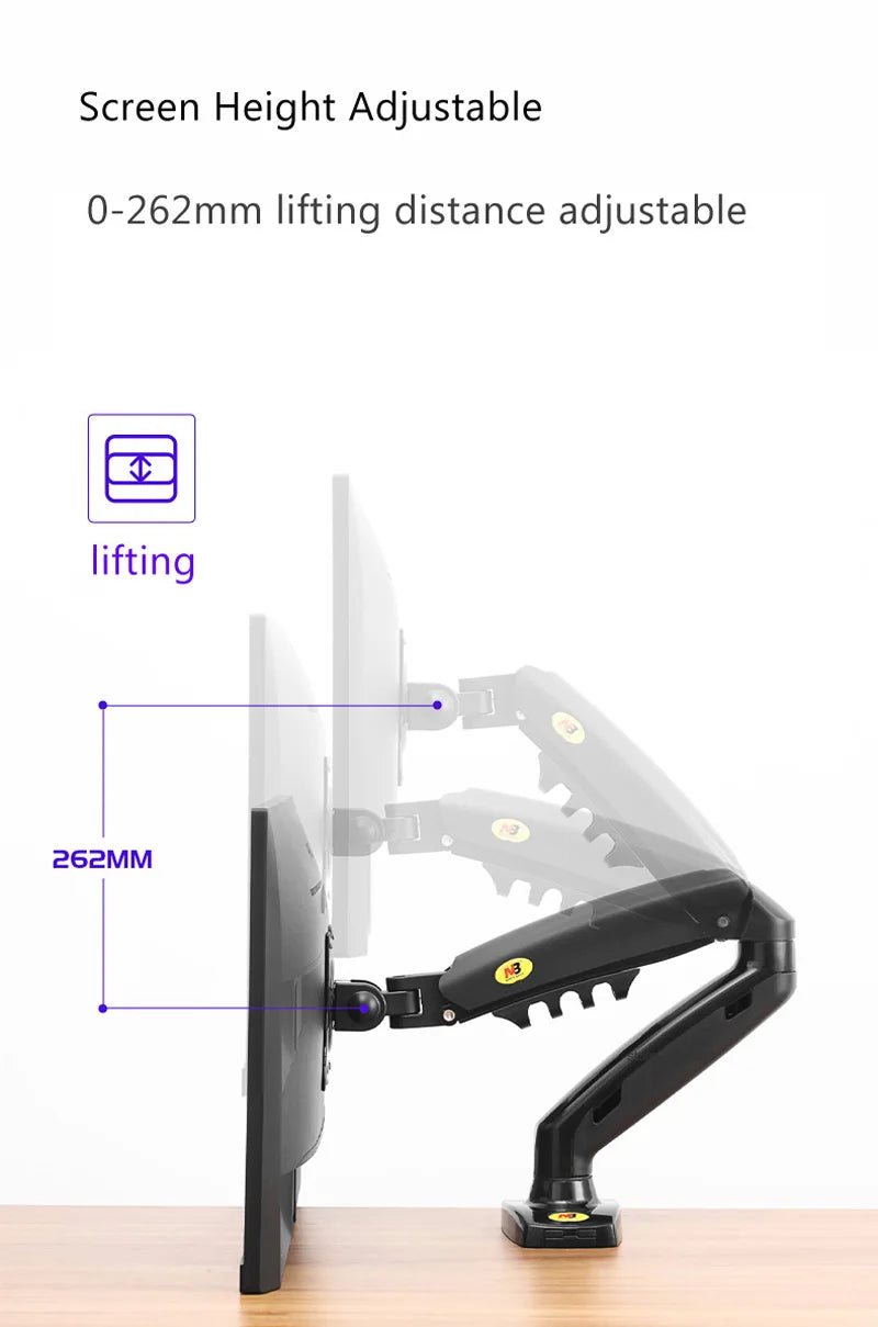 Monitor Holder Arm Gas Spring Full Motion 2-9kg dual arm usb3 cable(option)