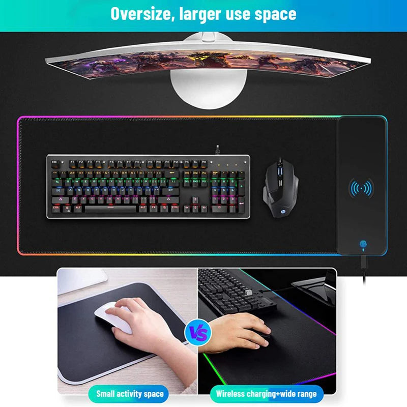 Wireless Charging Mouse Pad Rgb CUSTOMIZED Mousepad Gaming Setup Accessories Diy Desk Mat Table Keyboards Dropshopping